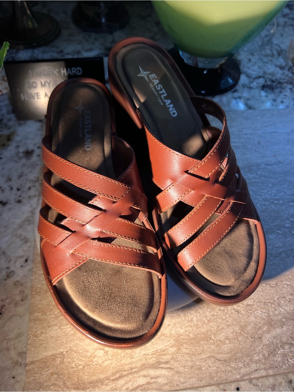 Eastland Chestnut Brown Leather Slide Sandals - Superior Comfort nwot! 8